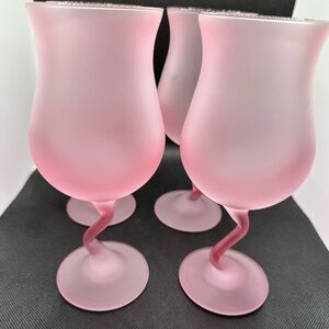 Libbey Blush Pink Frosted Goblets Z Handle Vintage Set of 4